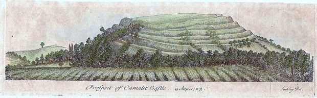 Engraving of Cadbury Castle by William Stukeley, 1723